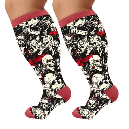 Plus Size Colorblock Skull Compression Socks - Red(1 Pair) - 4XL - image 7