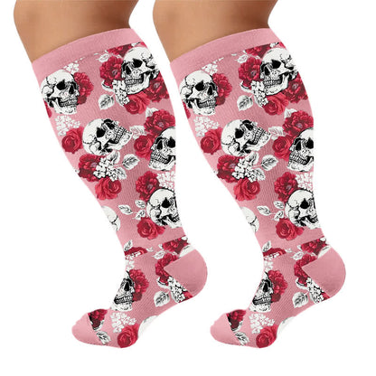 Plus Size Colorblock Skull Compression Socks - Pink(1 Pair) - 4XL - image 6