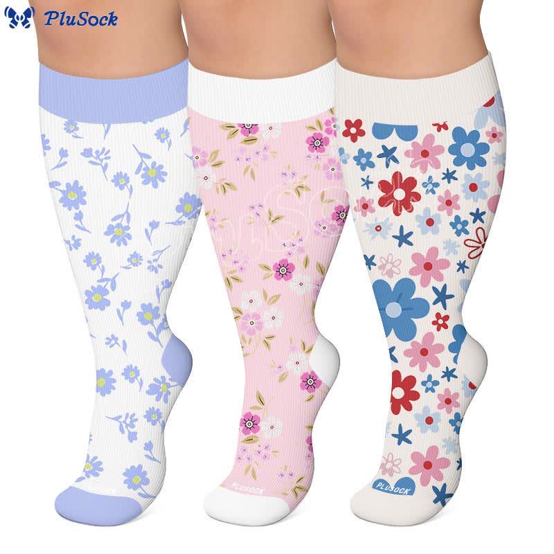 Plus Size Pink Floral Compression Socks - image 0