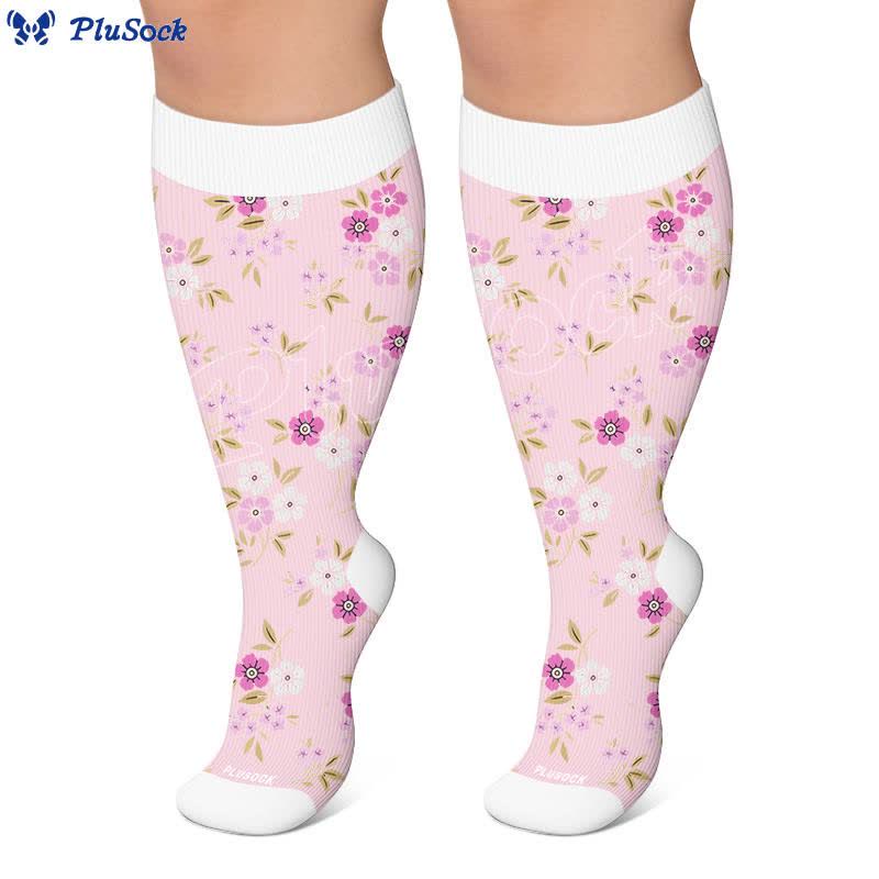 Plus Size Pink Floral Compression Socks - image 2