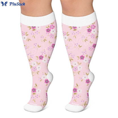 Plus Size Pink Floral Compression Socks - image 2