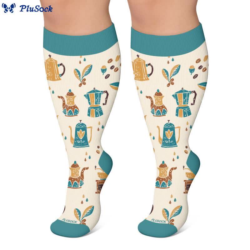 Plus Size Coffee Print Compression Socks - image 3