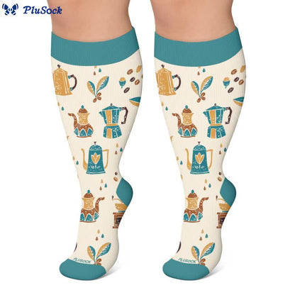 Plus Size Coffee Print Compression Socks - image 3