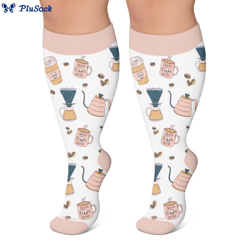 Plus Size Coffee Print Compression Socks - image 2