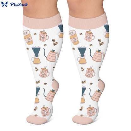 Plus Size Coffee Print Compression Socks - image 2