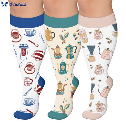 Plus Size Coffee Print Compression Socks - image 0