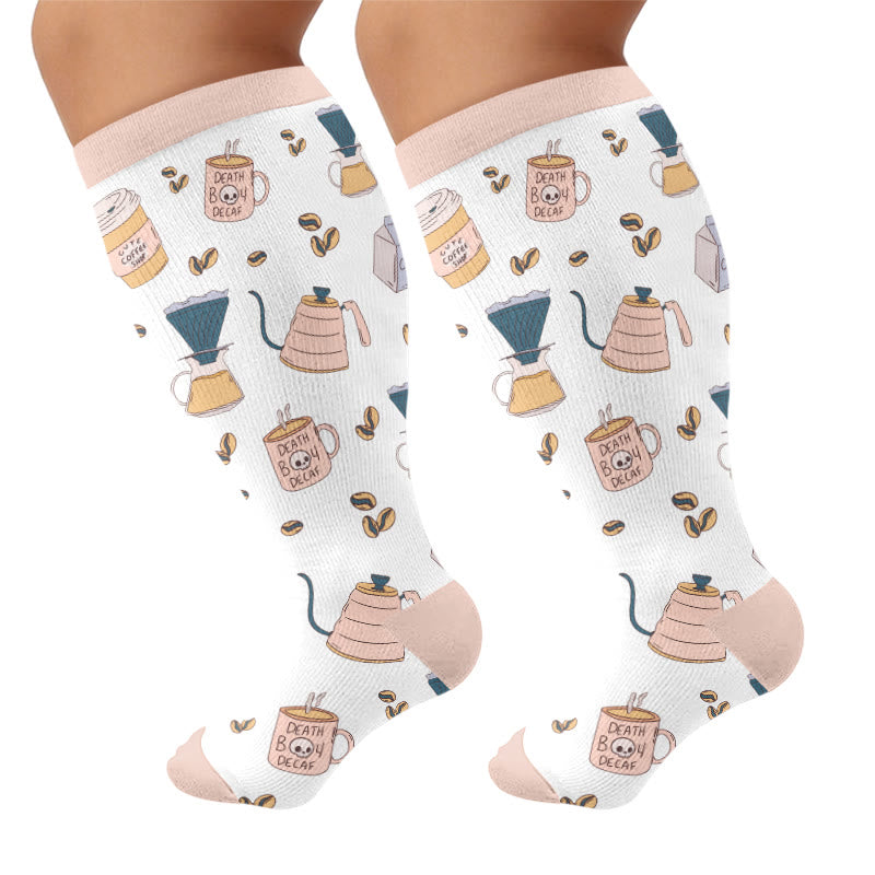 Plus Size Coffee Print Compression Socks - Pink(1 Pair) - 4XL - image 5