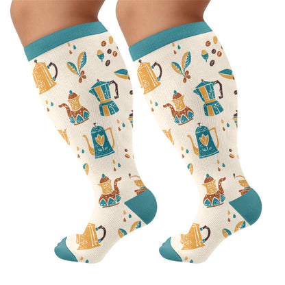 Plus Size Coffee Print Compression Socks - Green(1 Pair) - 4XL - image 6