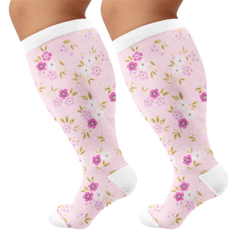 Plus Size Pink Floral Compression Socks - Pink(1 Pair) - 4XL - image 6