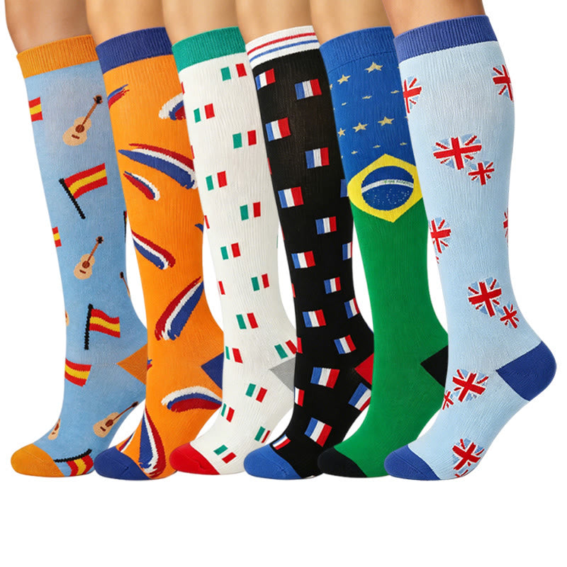 National Flags Compression Socks(6 Pairs) - Multicolor - S/M - image 0