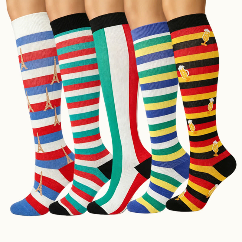 Flag Stripe Compression Socks(5 Pairs) - Multicolor - S/M - image 0