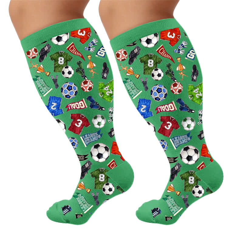 Plus Size Soccer Compression Socks - Green(1 Pair) - 4XL - image 6