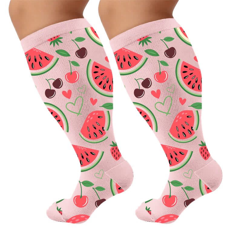 Plus Size Fruit Compression Socks - Pink(1 Pair) - 4XL - image 6