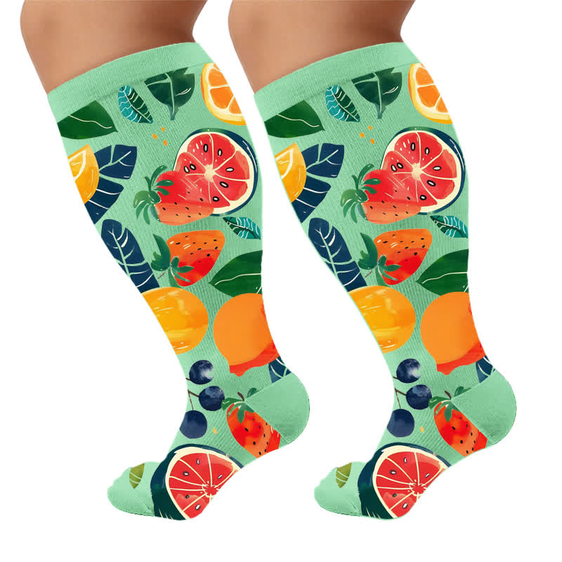 Plus Size Fruit Compression Socks - Green(1 Pair) - 4XL - image 7