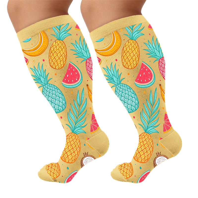 Plus Size Fruit Compression Socks - Yellow(1 Pair) - 4XL - image 5