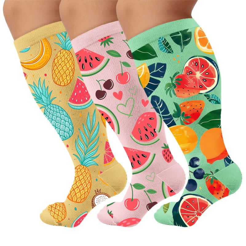 Plus Size Fruit Compression Socks - Multicolor(3 Pairs) - 4XL - image 1