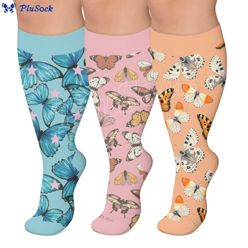 Plus Size Colorful Butterfly Compression Socks - image 0