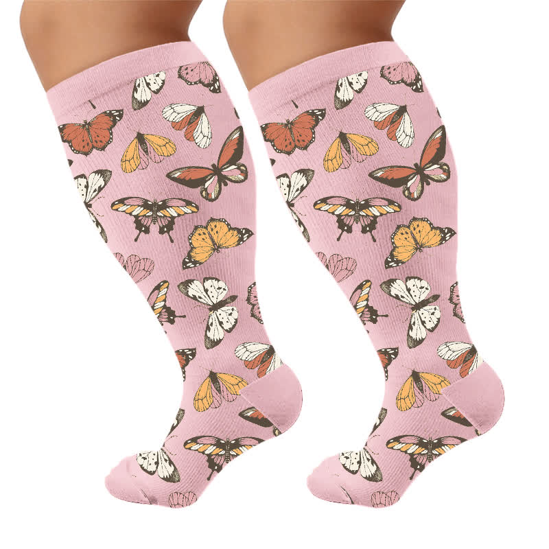 Plus Size Colorful Butterfly Compression Socks - Pink(1 Pair) - 4XL - image 6
