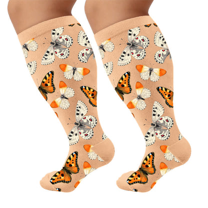 Plus Size Colorful Butterfly Compression Socks - Apricot(1 Pair) - 4XL - image 7