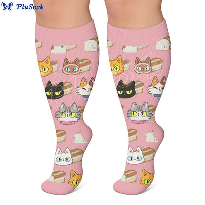 Plus Size Cat Food Print Compression Socks - image 3