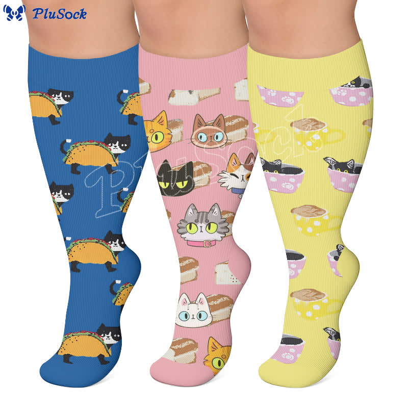 Plus Size Cat Food Print Compression Socks - image 0