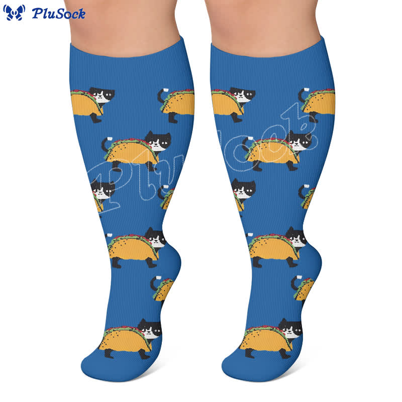 Plus Size Cat Food Print Compression Socks - image 2