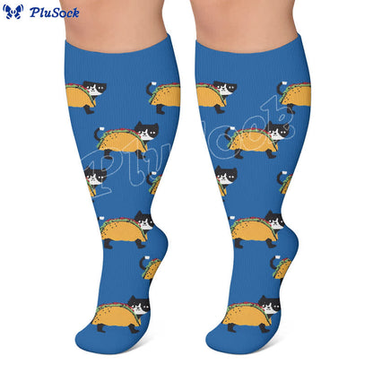 Plus Size Cat Food Print Compression Socks - image 2