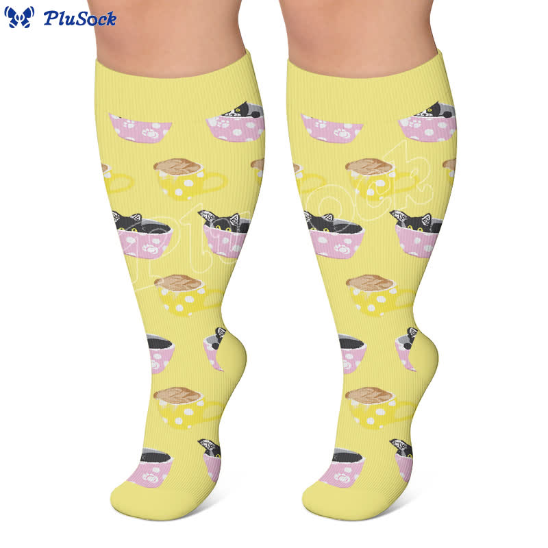 Plus Size Cat Food Print Compression Socks - image 4