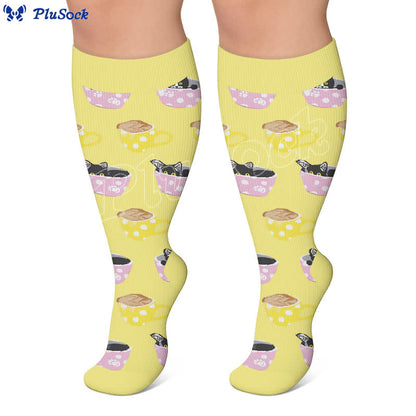 Plus Size Cat Food Print Compression Socks - image 4