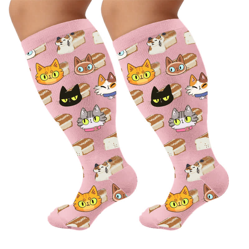 Plus Size Cat Food Print Compression Socks - Pink(1 Pair) - 4XL - image 6