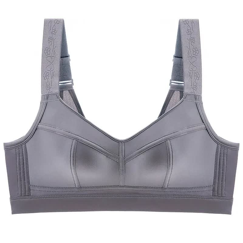 Wide Strap Support Wireless Bra - Grey - 52 - E - image 5