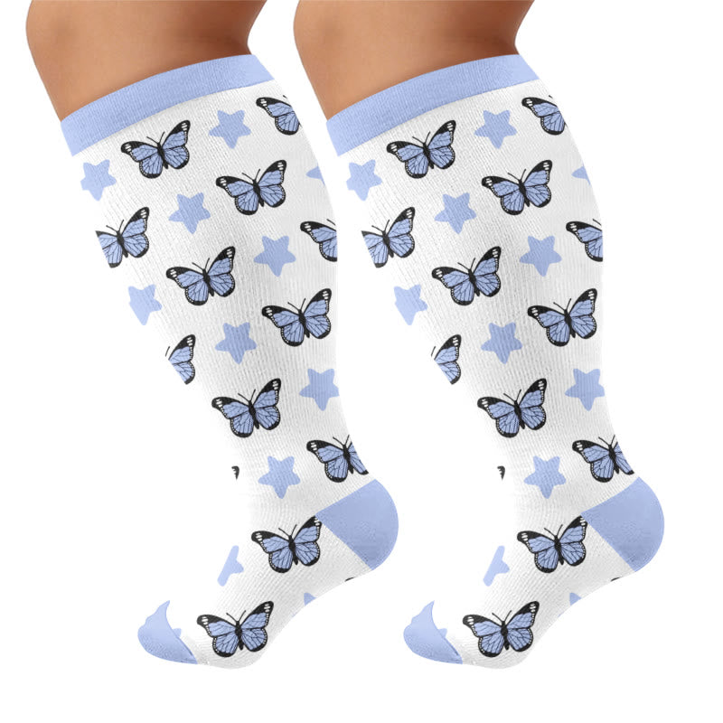 Plus Size Butterfly Star Compression Socks - White(1 Pair) - 4XL - image 5