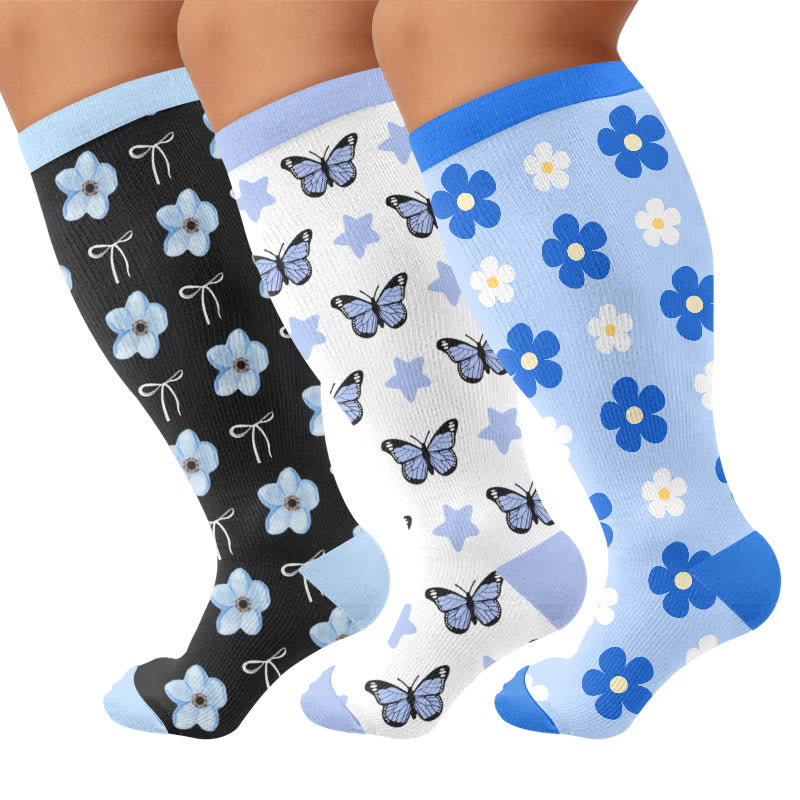 Plus Size Butterfly Star Compression Socks - Multicolor(3 Pairs) - 4XL - image 1