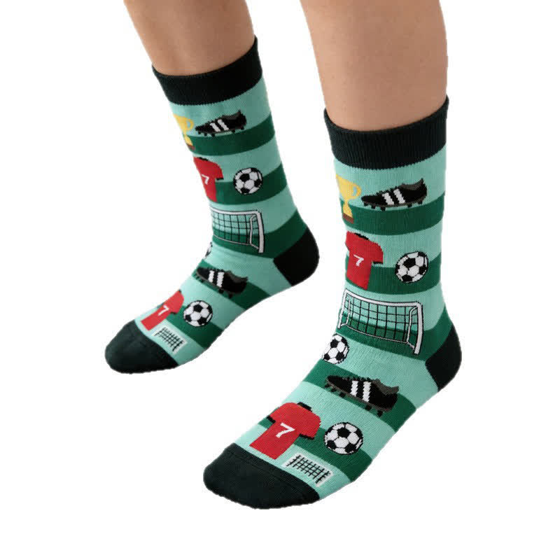 Soccer Stripe Cotton Quarter Socks(3 Pairs) - Green - EU39-44(US6-10) - image 2