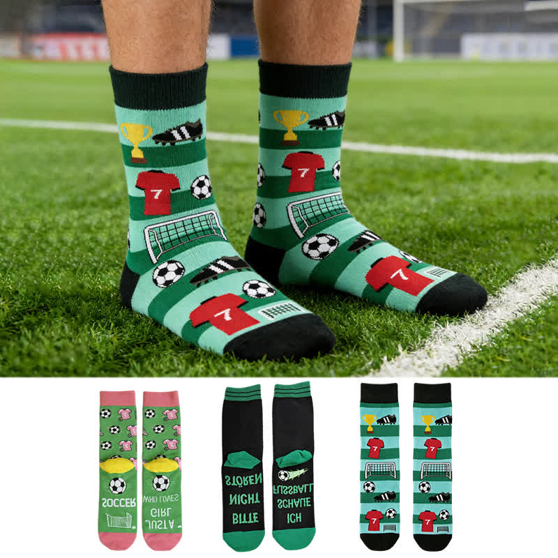 Soccer Stripe Cotton Quarter Socks(3 Pairs) - Multicolor - EU39-44(US6-10) - image 0