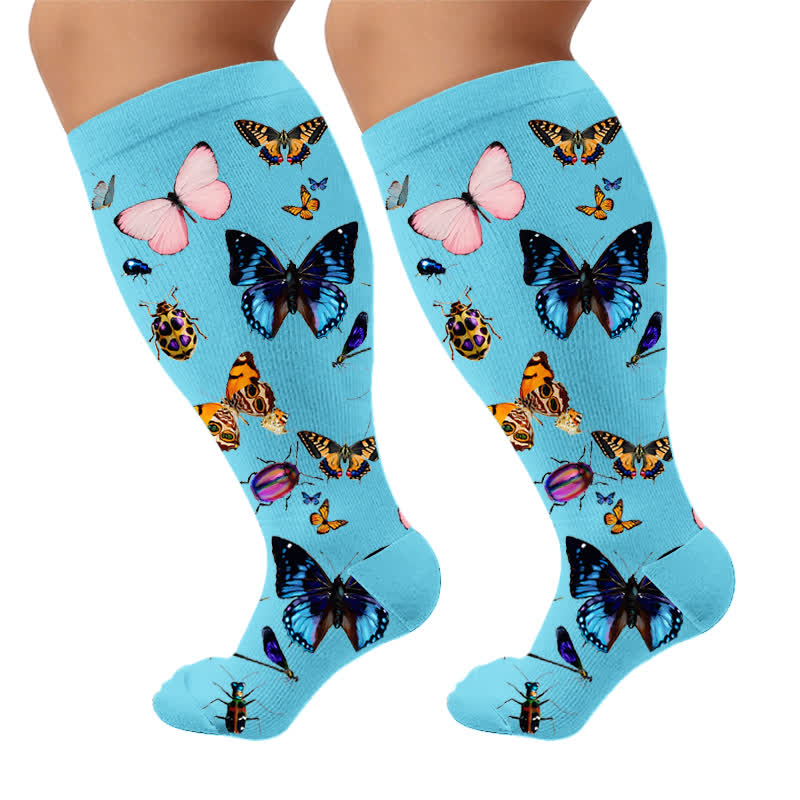 Plus Size Sweet Butterfly Compression Socks - Blue(1 Pair) - 4XL - image 7