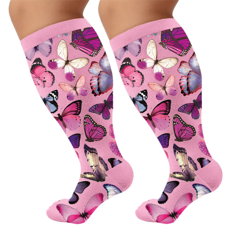 Plus Size Sweet Butterfly Compression Socks - Purple(1 Pair) - 4XL - image 6