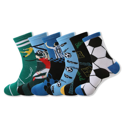 Casual Soccer Print Quarter Socks (6 Pairs) - Multicolor - EU39-44(US6-10) - image 1