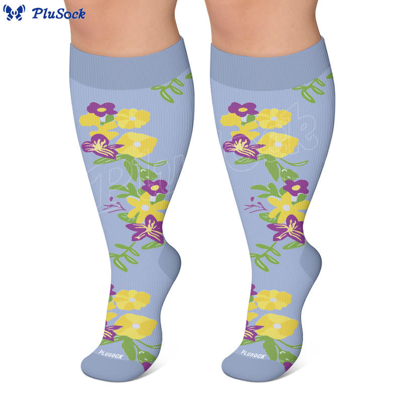 Plus Size Floral Compression Socks(4 Pairs) - image 3