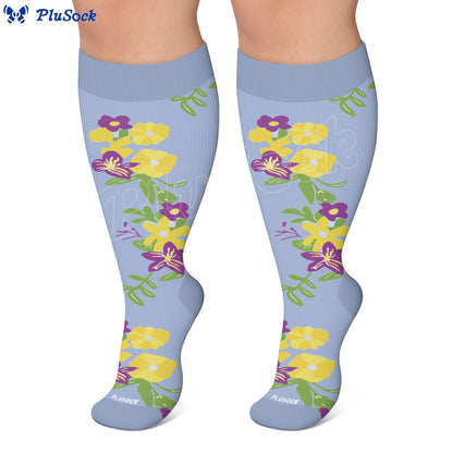 Plus Size Floral Compression Socks(4 Pairs) - image 3