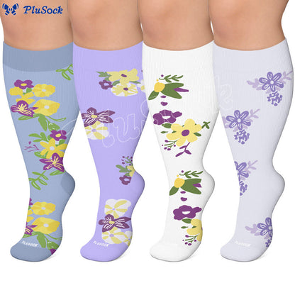 Plus Size Floral Compression Socks(4 Pairs) - image 0