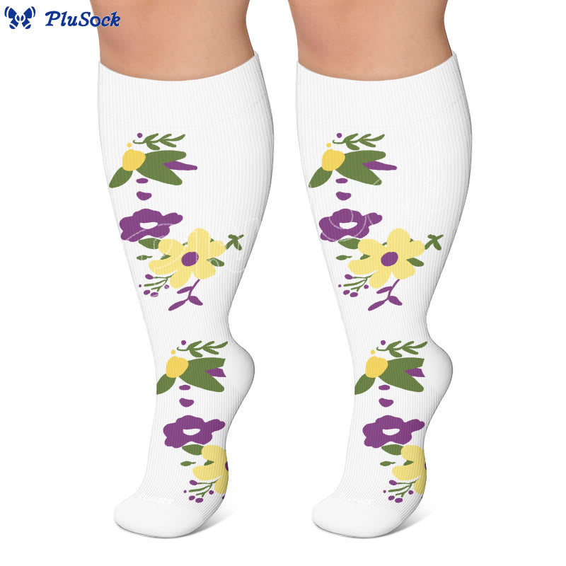 Plus Size Floral Compression Socks(4 Pairs) - image 4