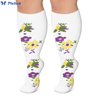 Plus Size Floral Compression Socks(4 Pairs) - image 4