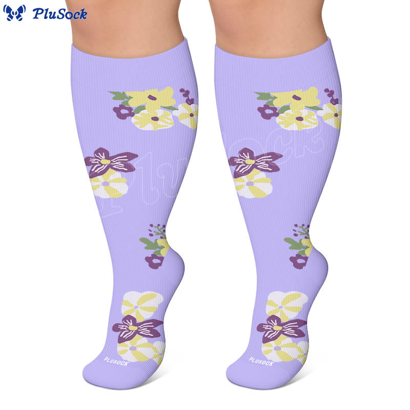 Plus Size Floral Compression Socks(4 Pairs) - image 5