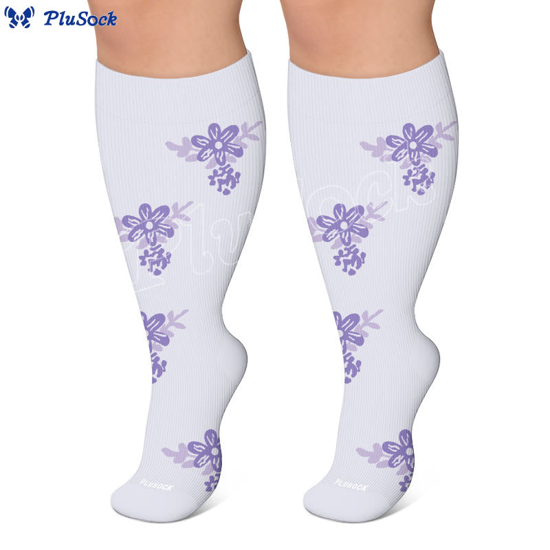 Plus Size Floral Compression Socks(4 Pairs) - image 2
