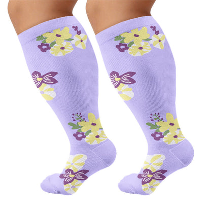 Plus Size Floral Compression Socks(4 Pairs) - Purple - 4XL - image 8