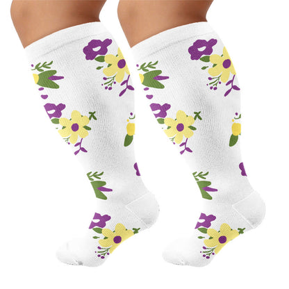 Plus Size Floral Compression Socks(4 Pairs) - White - 4XL - image 7