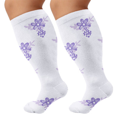 Plus Size Floral Compression Socks(4 Pairs) - Light Purple - 4XL - image 6