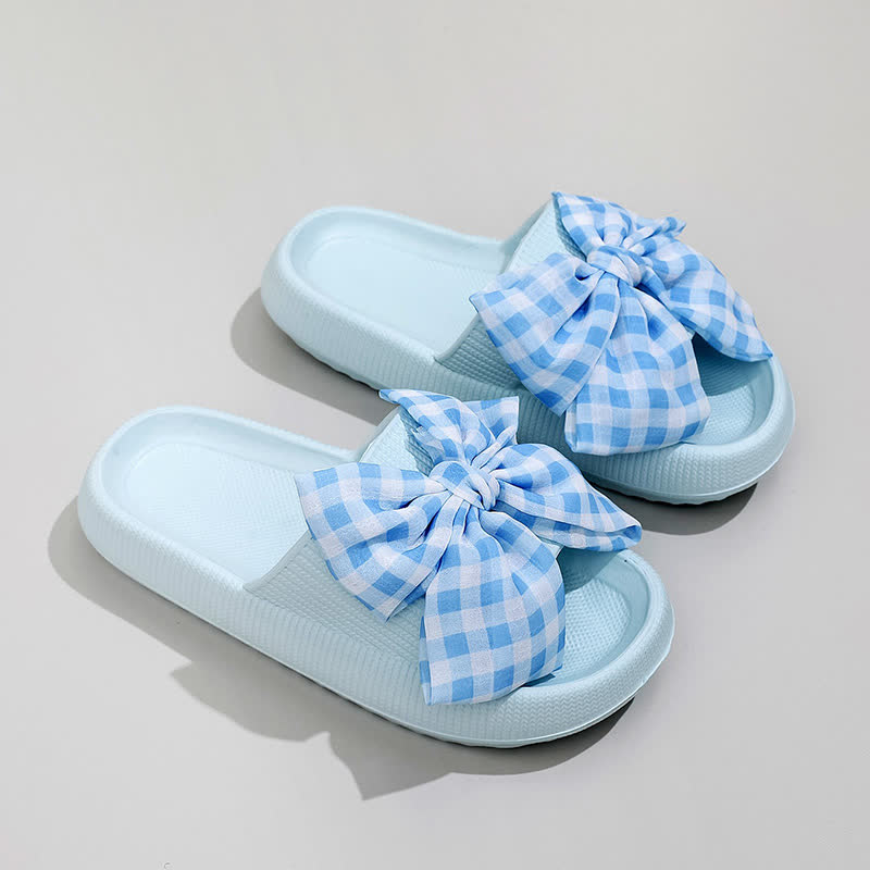 Bow Check Platform Slippers - Blue - EU44-45(US10-11) - image 4