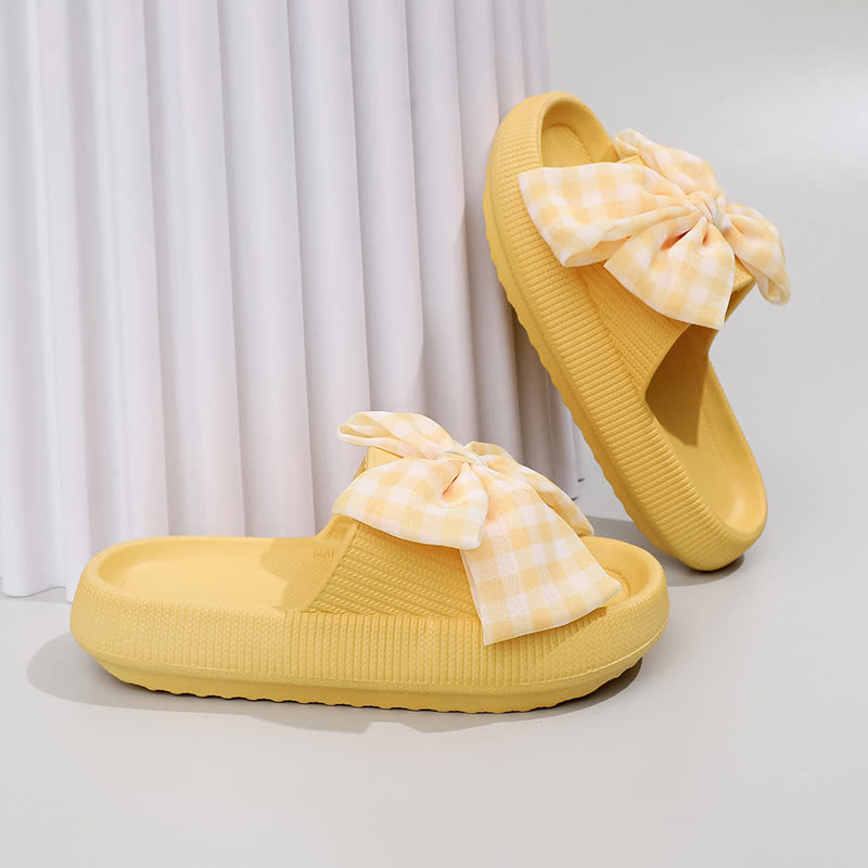 Bow Check Platform Slippers - Yellow - EU44-45(US10-11) - image 2